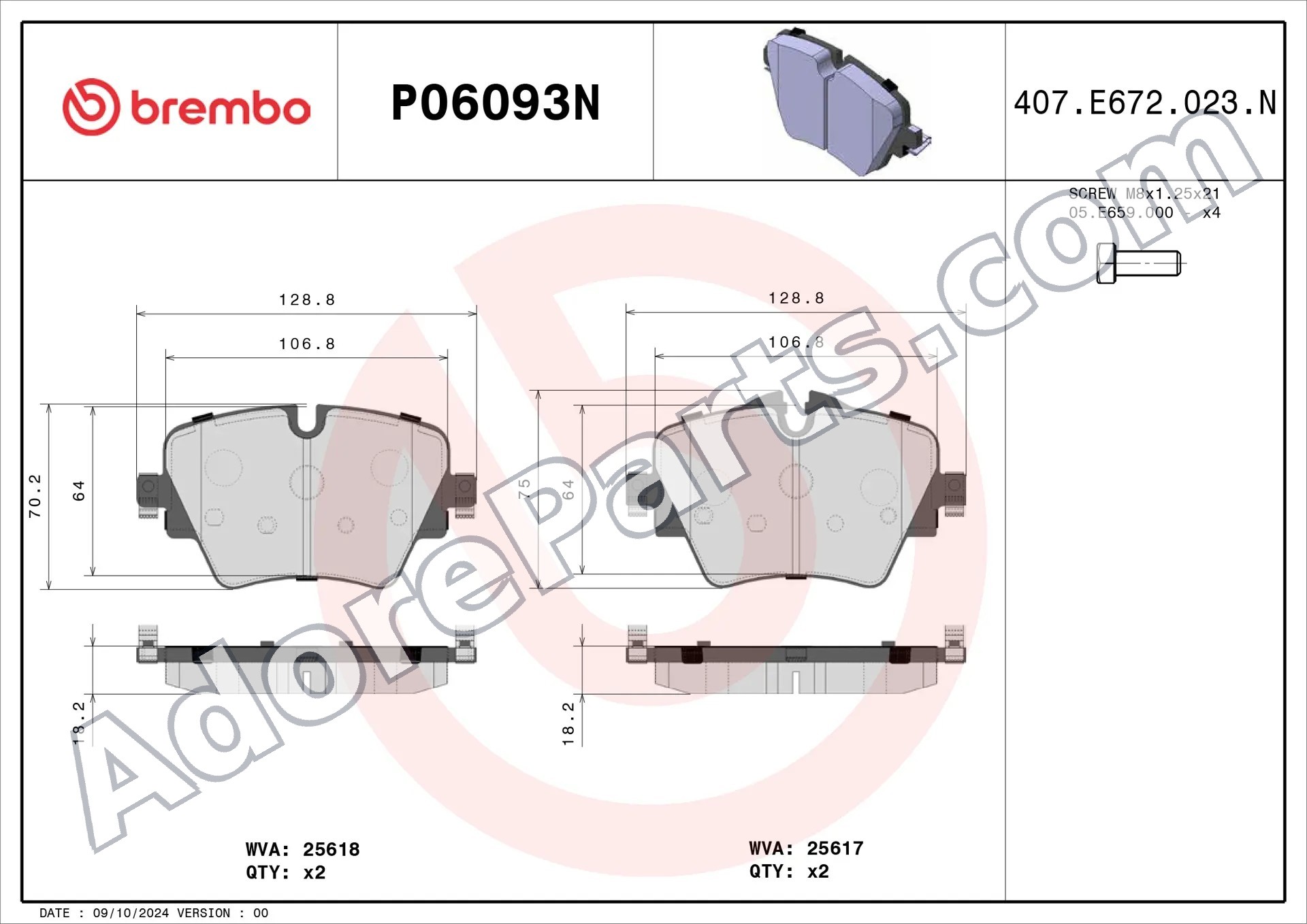 Brembo P06093N Front Brake Pad Set